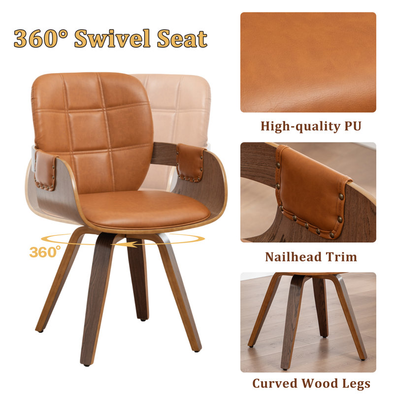 Braiden Swivel Faux Leather Dining Chair, Light Brown