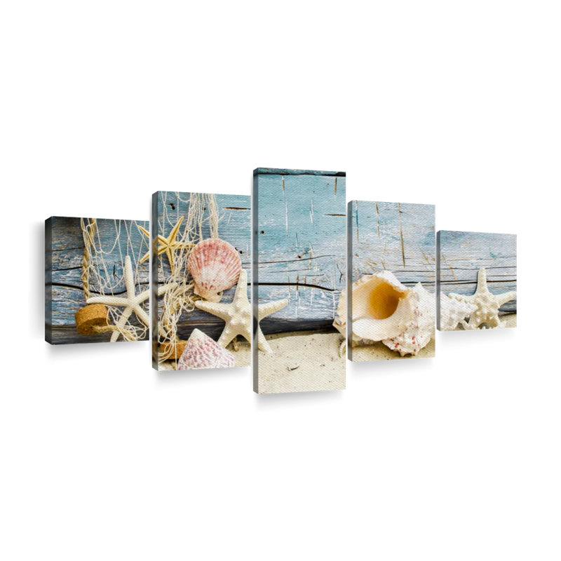 Ensemble de 5 coquillages sur toile Boardwalk, H 24 po x l 55 po x P 1,25 po