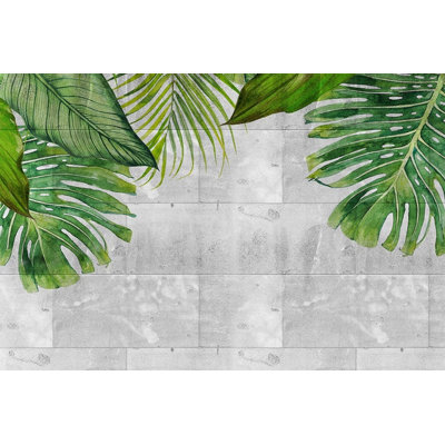 Watercolor Green Monstera Palm Leaves Tile Wall Mural for Home Decor