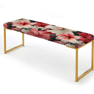Floral Upholstered Gold Bench
