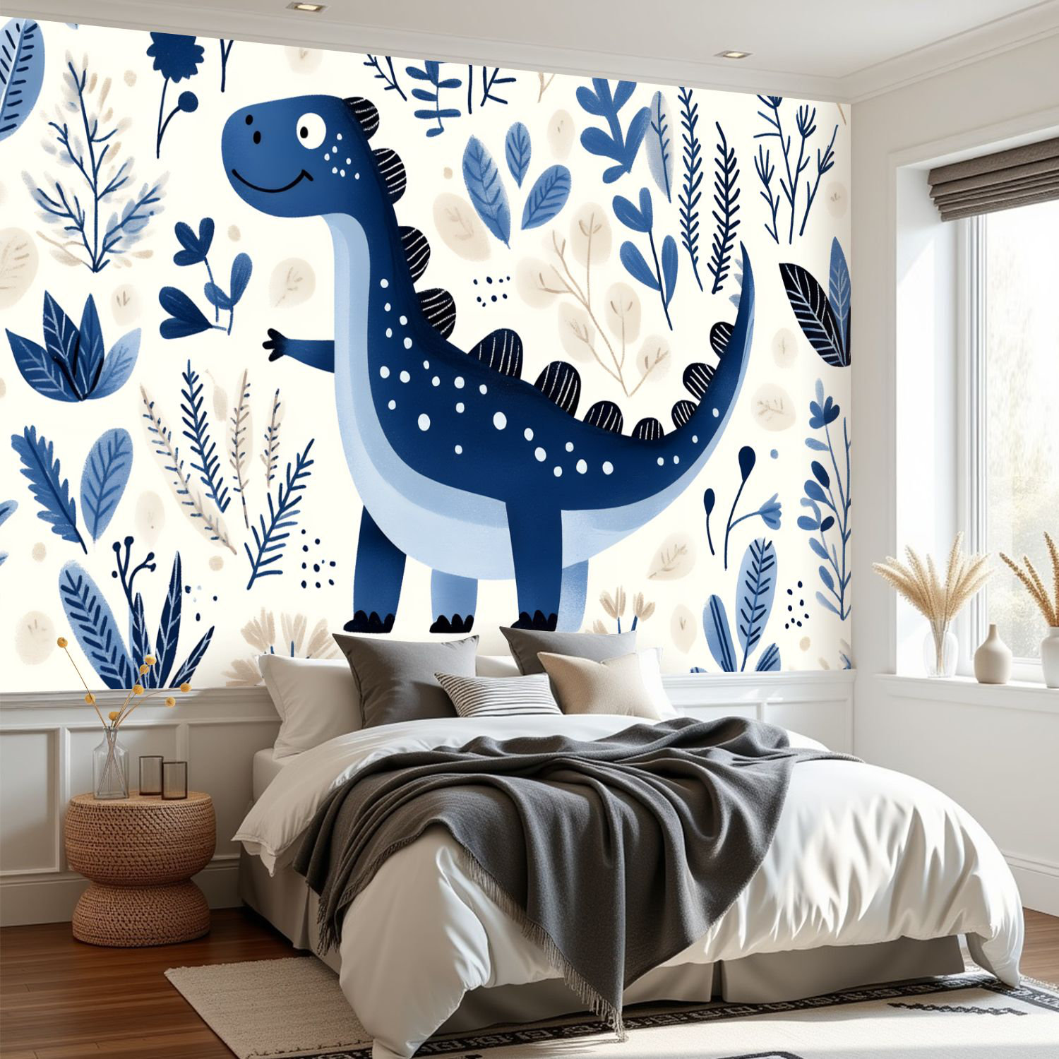 Latitude Run® Wall Mural Peel and Stick Wallpaper Dinosaur Navy ...