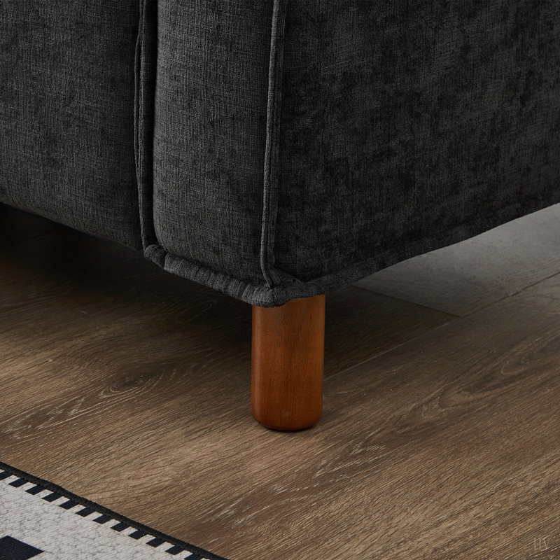 Canapé modulaire en L 108,5 po avec repose-pieds mobile, canapé rembourré en chenille confortable, Black Chenille, Noir