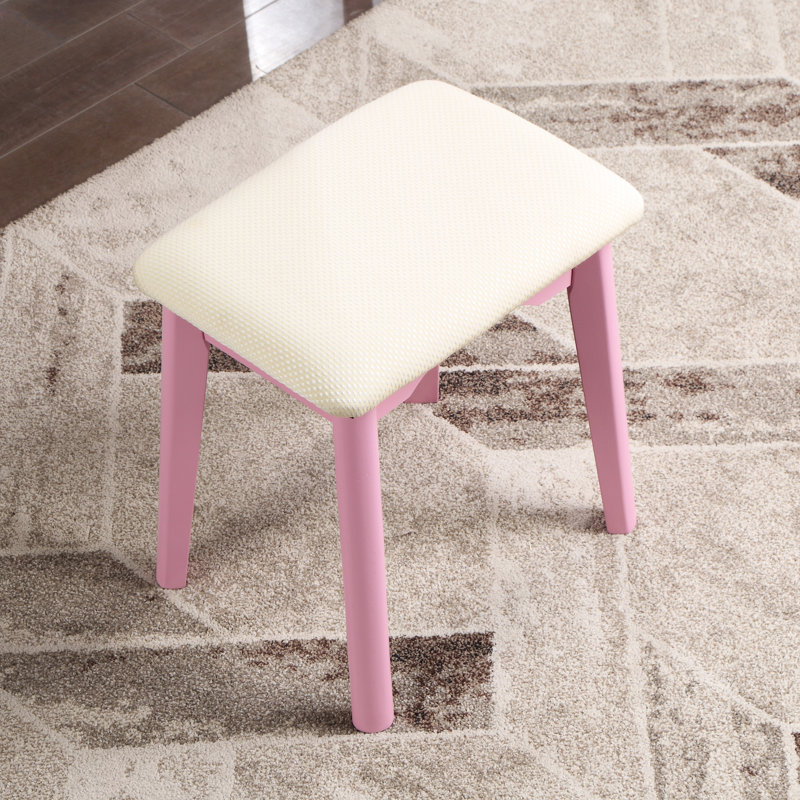 Contemporary Wood Vanity and Stool Set, Pink