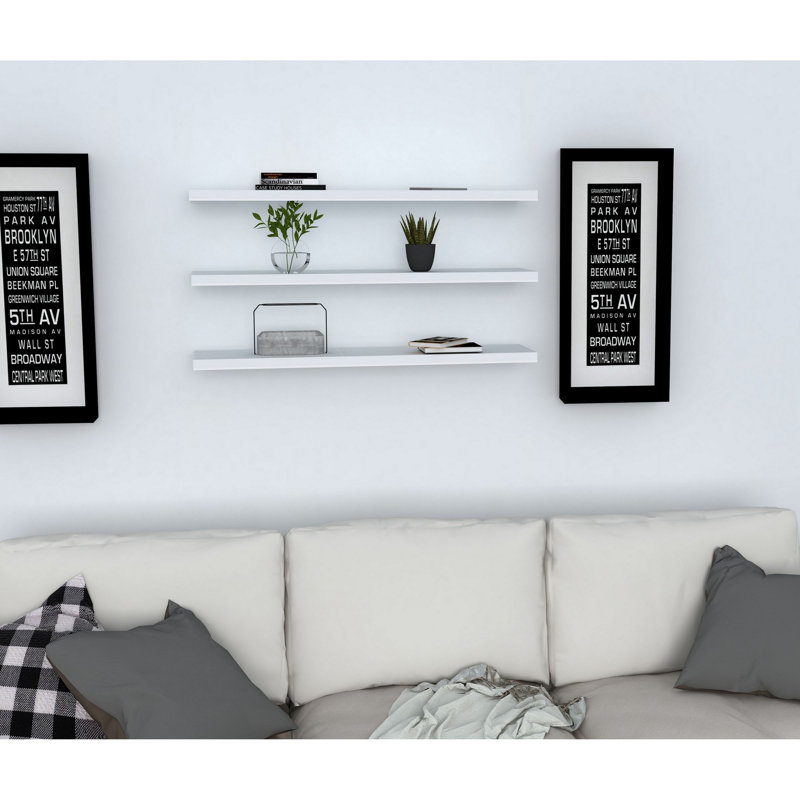 Modern Wall Shelf Set (3 Pieces), White, 23.6 x 0.8 x 5.7 inches | 100% Melamine Coated Particle Board, Durable & Stylish | Fixed to Wall for Additional Storage, Perfect for Living Room & Office Decor