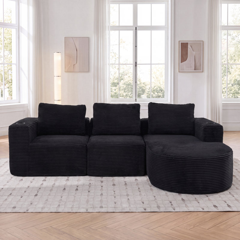 2 Seater Corduroy Sofa, Black