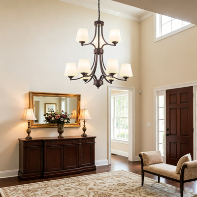 9-Light Steel Dimmable Tiered Chandelier