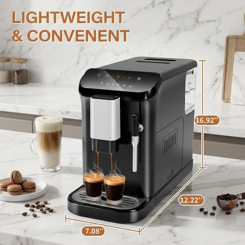Machine à espresso entièrement automatique, machine à expresso professionnelle à 20 bars avec mousseur à lait, 15 réglages de mouture, affichage tactile intuitif