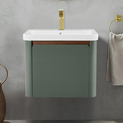 Barkley 24" Floating & Wall-Mounted Single Bathroom Vanity In Vintage Green With Ceramic Integrated Sink And Countertop