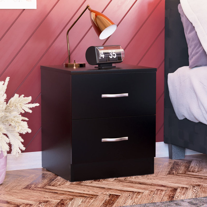 Russo Solid + Manufactured Wood Bedside Table, Black