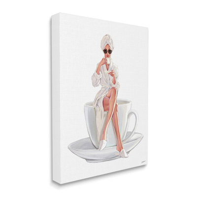 Stupell Industries Morning Coffee Glam Woman Robe By Ziwei Li - Wrapped Canvas Painting In White