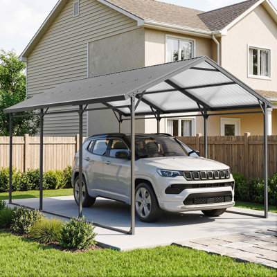 Abri d'auto en métal 10 x 15 pi, robuste avec structure et toit en acier