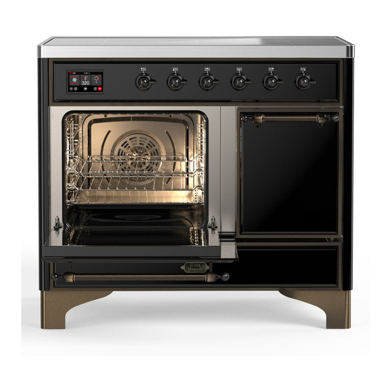Cuisinière à induction de 40 pouces avec 6 éléments à induction en noir brillant (garniture brunie) Majestic III Series