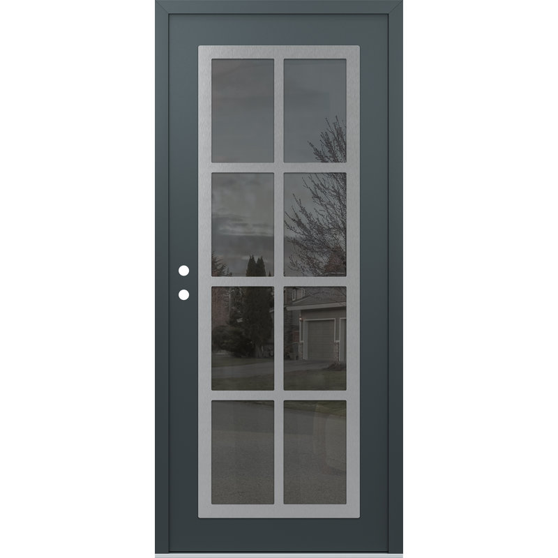 C16 droite 36 po X 80 po Porte d'entrée avant à panneau en verre argenté anthracite et anthracite, Droite