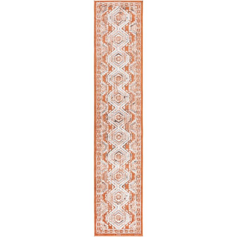 Tapis oriental en terre cuite / ivoire, Tapis de couloir 2 pi x 6 pi 1 po
