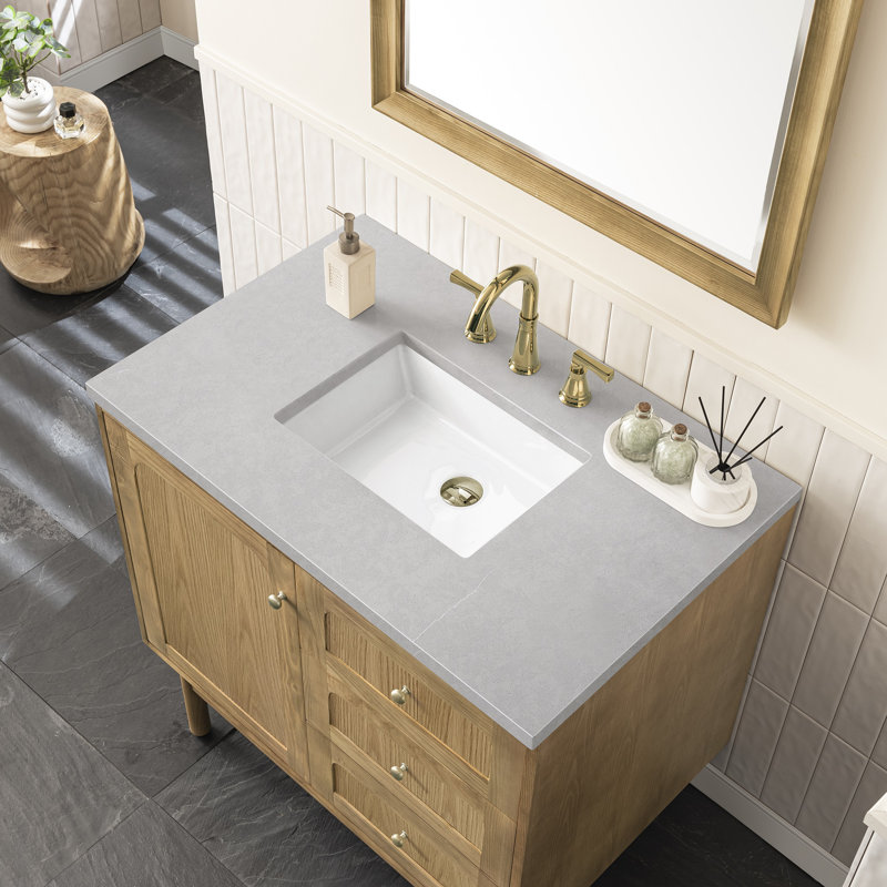Laurent 36'' W Single Vanity, White Zeus, 8" Widespread, Light Natural Oak