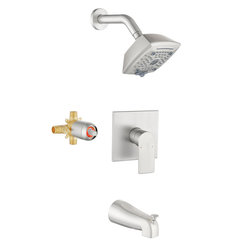 Tub And Shower Faucet With Rough-in Valve Hower Head And Handle Set, Brushed Nickel