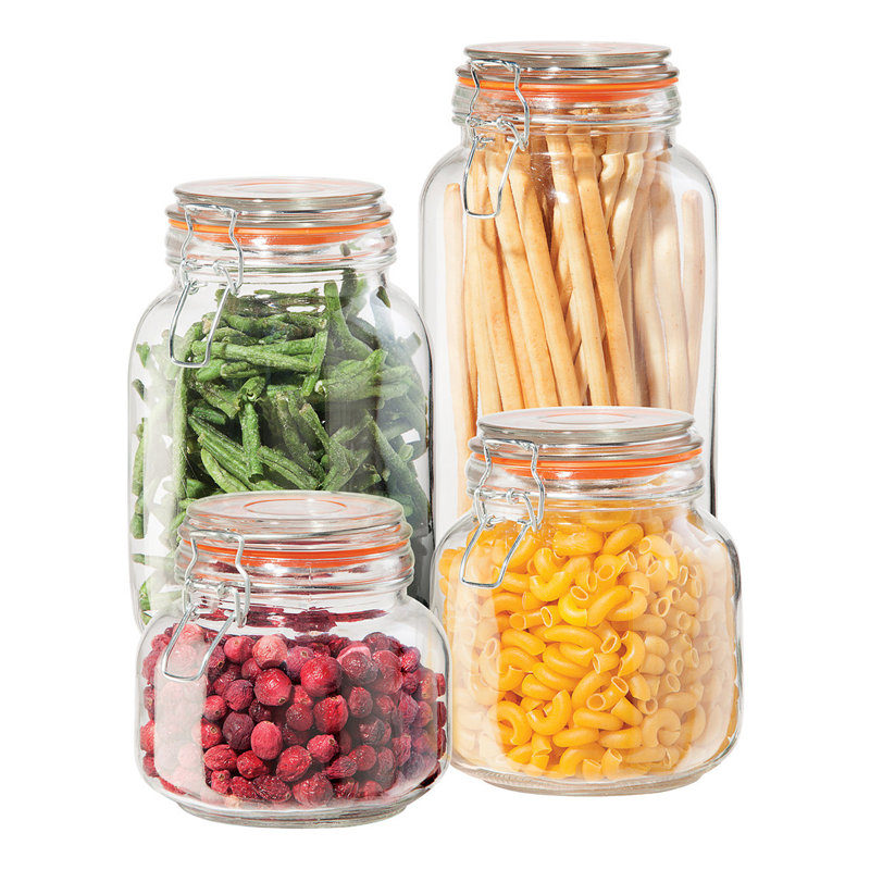 Clear Glass Airtight Canister Set with Clamp Lids, 4-Piece