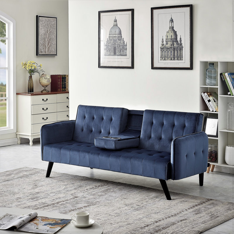 Koga 72'' Velvet Convertible Sofa, Navy Velvet