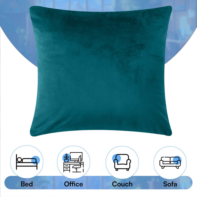 Luxurious Plain Velvet Cushion Covers (Set Of 2), Teal