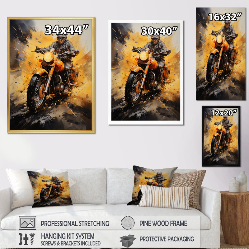 Yellow Dirt Bike Adventure III, Cadre flottant doré, H 44 po x l 34 po