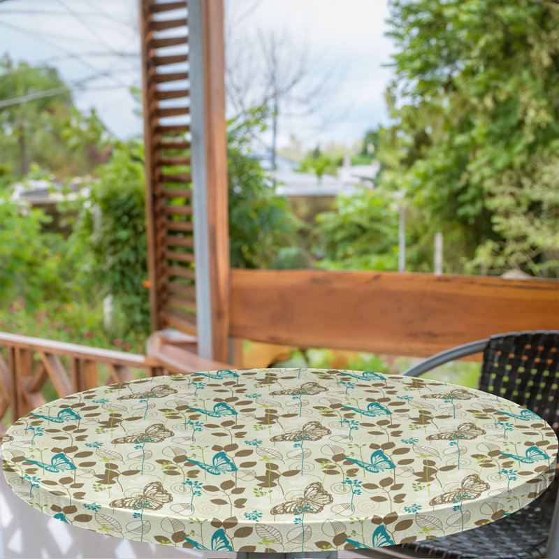 East Urban Home Abstract Fitted Round TableclTeal Green Brown 78469, 51.97" Round
