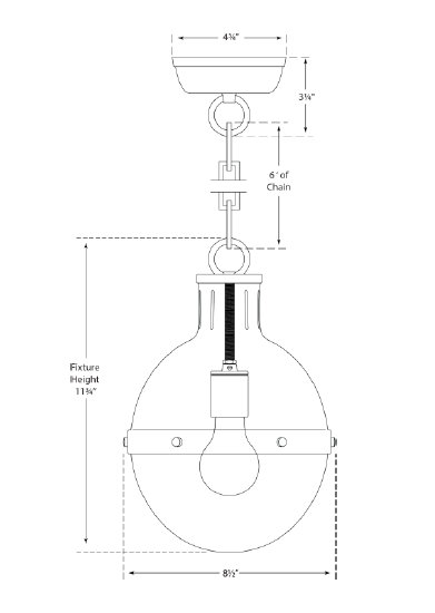Thomas O'Brien Hicks 1 - Light Small Pendant, Antique Nickel, 18" H x 13.25" W x 13.25" D