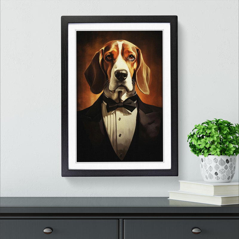 Beagle Art Deco No.2 - Single Picture Frame Print on Wood, Black Framed, 46cm H x 34cm W