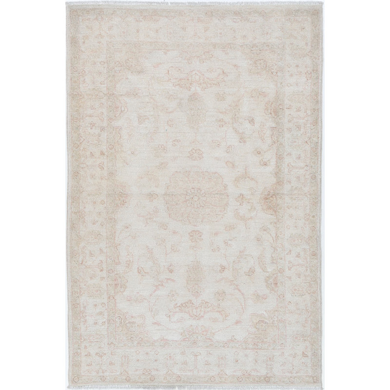 Tapis ivoire en laine noué à la main 3,2 x 5 pi