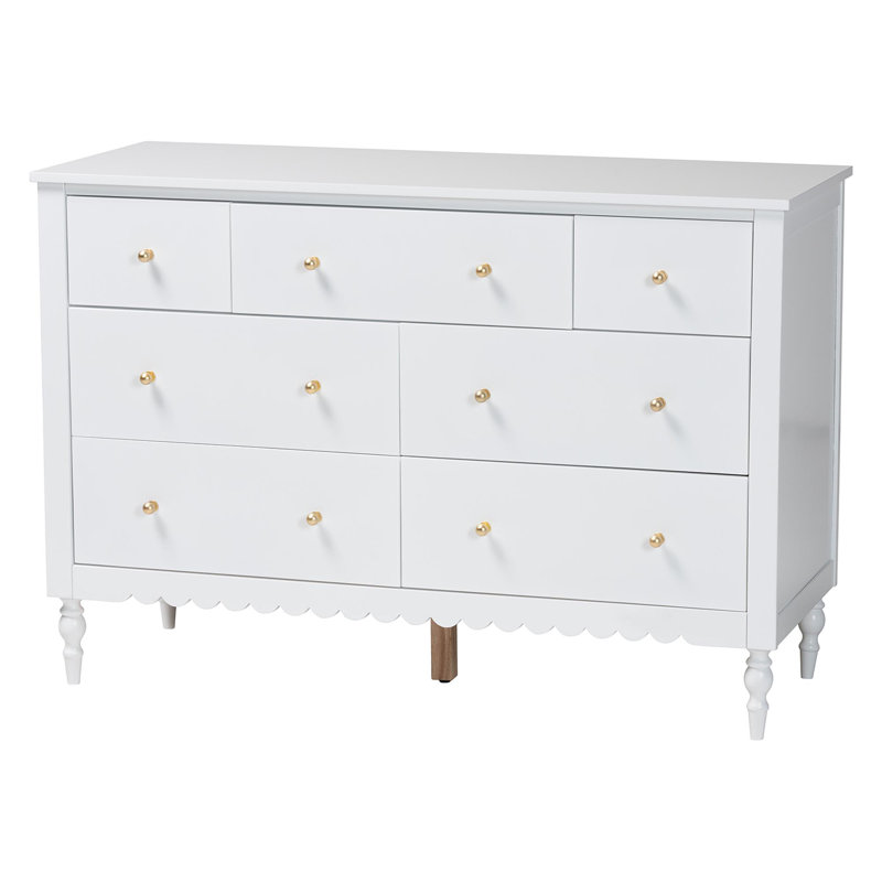 Baxton Studio Roni Modern White Wood 7-Drawer Dresser With Scalloped Edges