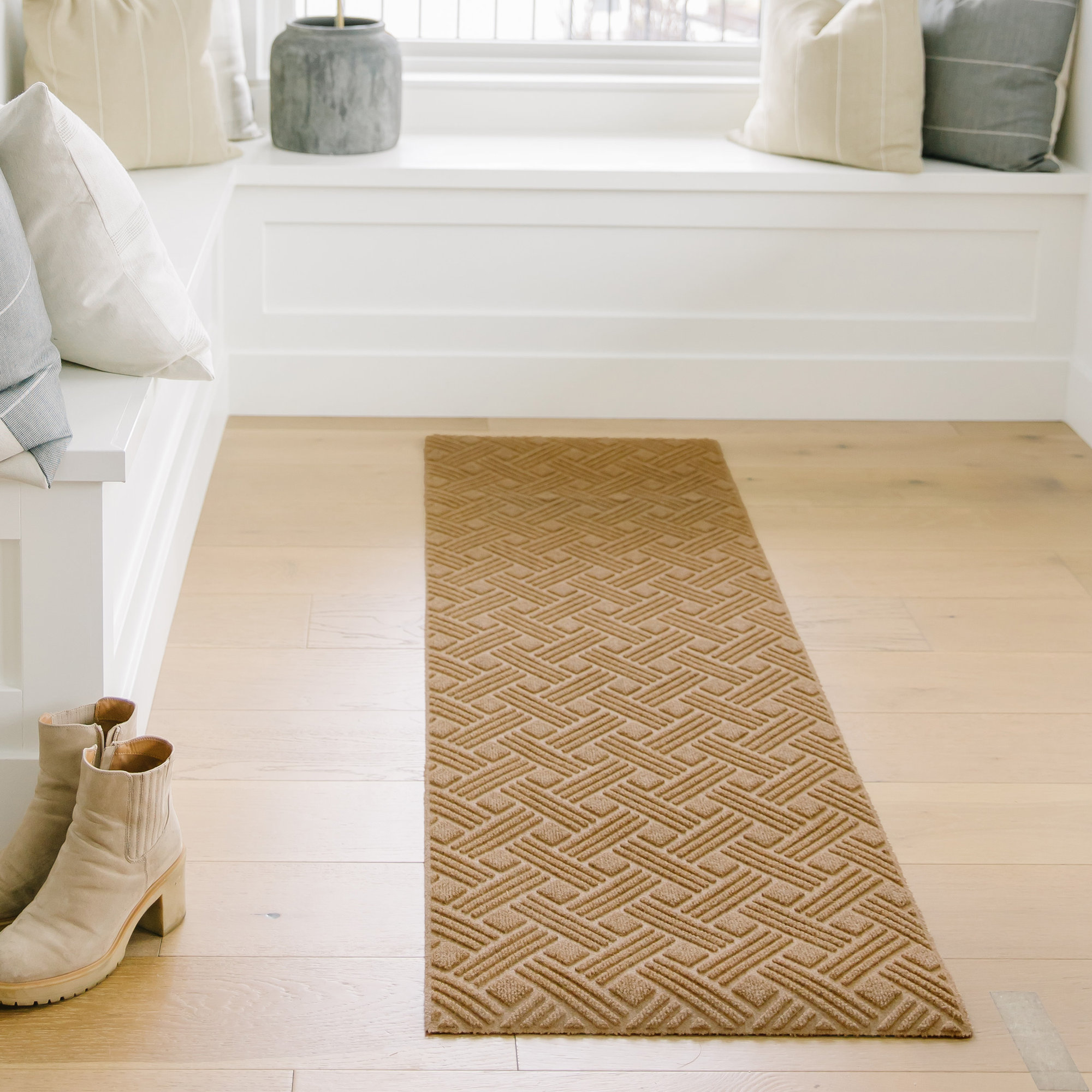 WaterHog Luxe Classic Thatch Non-Slip Indoor Outdoor Door Mat, Wheat, 21.5" W x 70" L