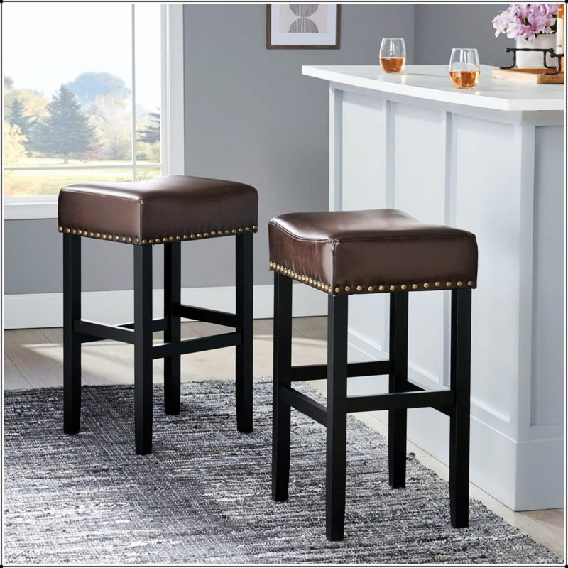 30-inch Backless Brown Leather Counter Stool (Set of 2)