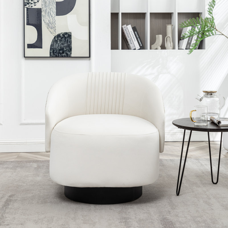 Fauteuil demi-tonneau pivotant rembourré Calik, Velours blanc