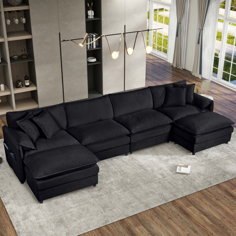 Canapé modulaire surdimensionné confortable avec de nombreuses caractéristiques pratiques pour la détente, Chenille noir