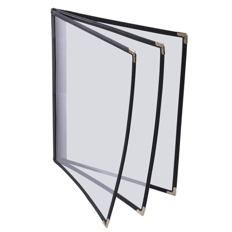 Paquet de 30 pochettes pour menu de restaurant WeChef 8,5 x 14 po style livre 3 pages 6 vues PVC transparent, Bourgogne
