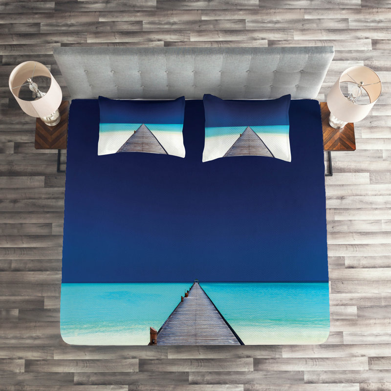 Landscape Coastal Polyester Coverlet, Queen Bedspread + 2 Shams