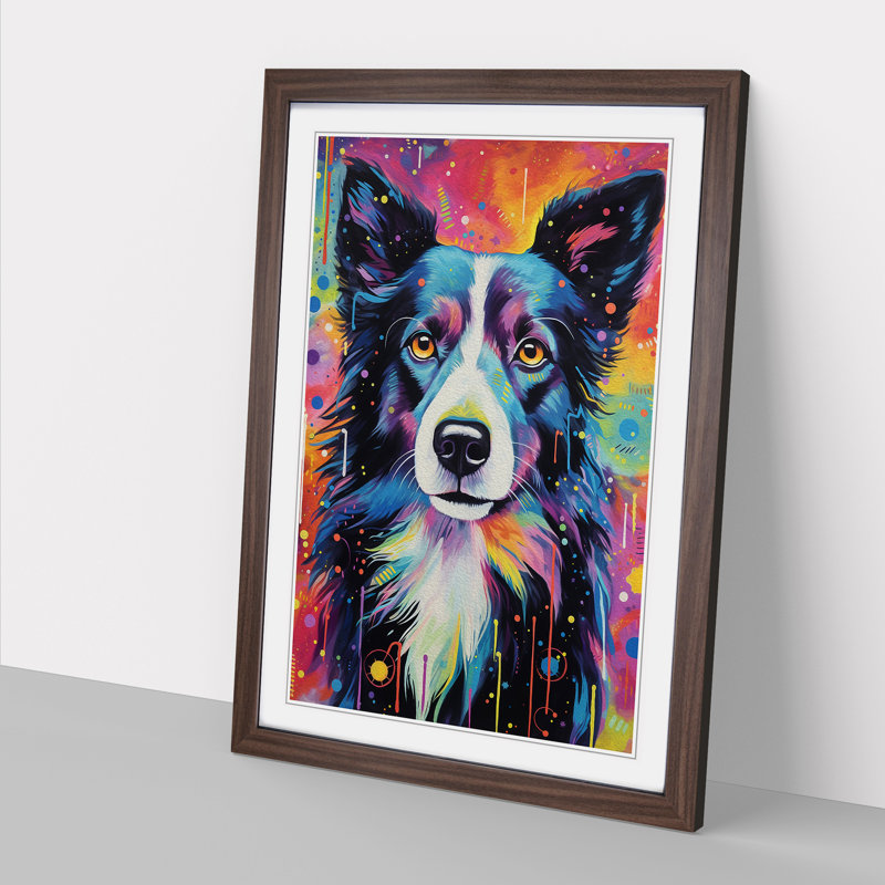 Border Collie Tachisme - Framed Print, 46cm H x 34cm W x 2cm D, Walnut Framed