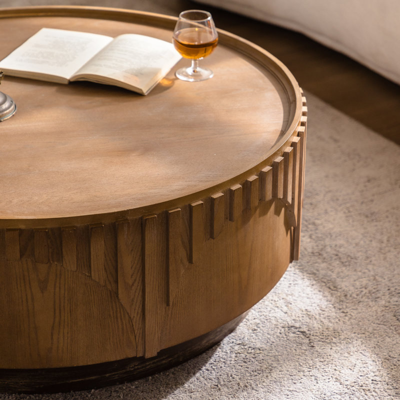 Table basse Table ronde ronde en bois massif avec placage en bois massif et piédestal robuste pour appartement et salon