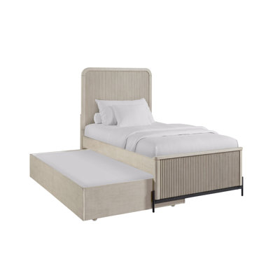 Twin Over Trundle Bed In Taupe Shade, Front Details, Birch Veneer Surface, Casual Transitional Look, Solid Wood And Build, 82 Product Depth, 41 Width, 54.6 Height, 172.8 Lb Weight Of Hue,