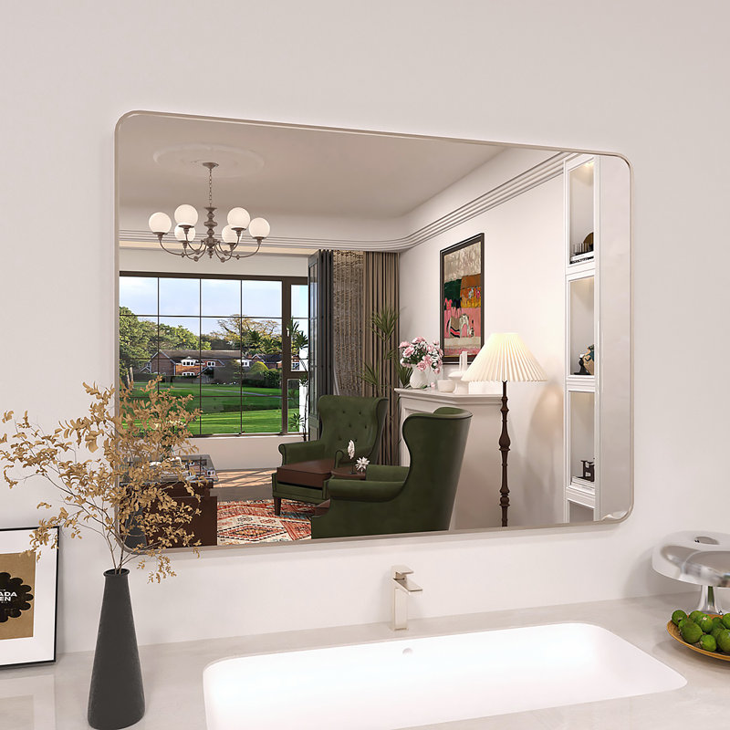 Miroir de salle de bain mural Lucha, 48 po x 36 po, Nickel brossé