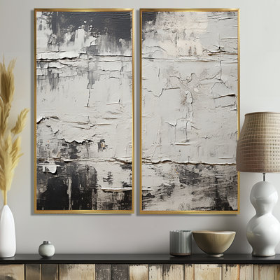 Abstract Grey Lunar Surface III - Gray Modern Art Prints On Canvas 2-Pieces