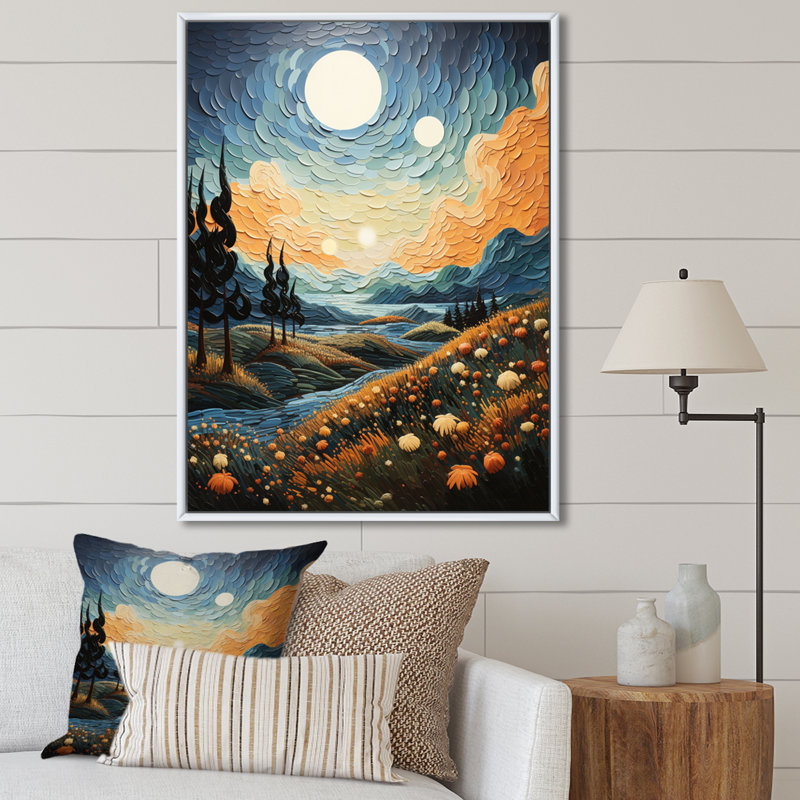 " Vangogh Wheatfield With Cypresses ", White Floater Framed, 44" H x 34" W x 1.5" D