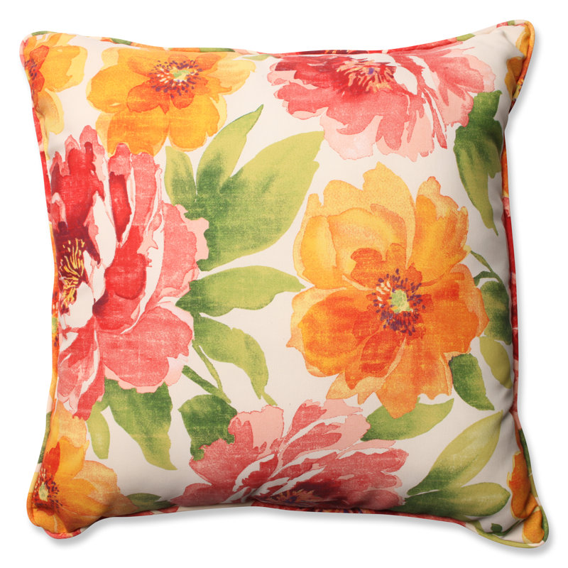 Muree Green and Orange Floral Square Floor Pillow