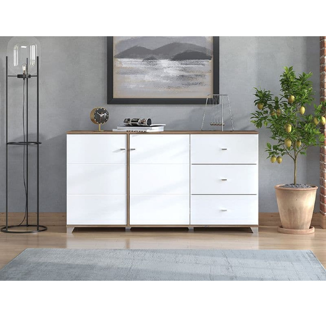 Merlot White Gloss And Warm Oak Effect Sideboard