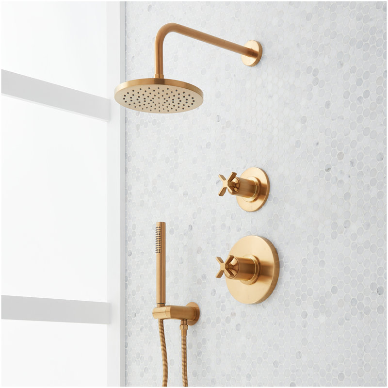 Vassor Pressure Balance Shower System with Hand Shower - Matte Black, Brushed Gold