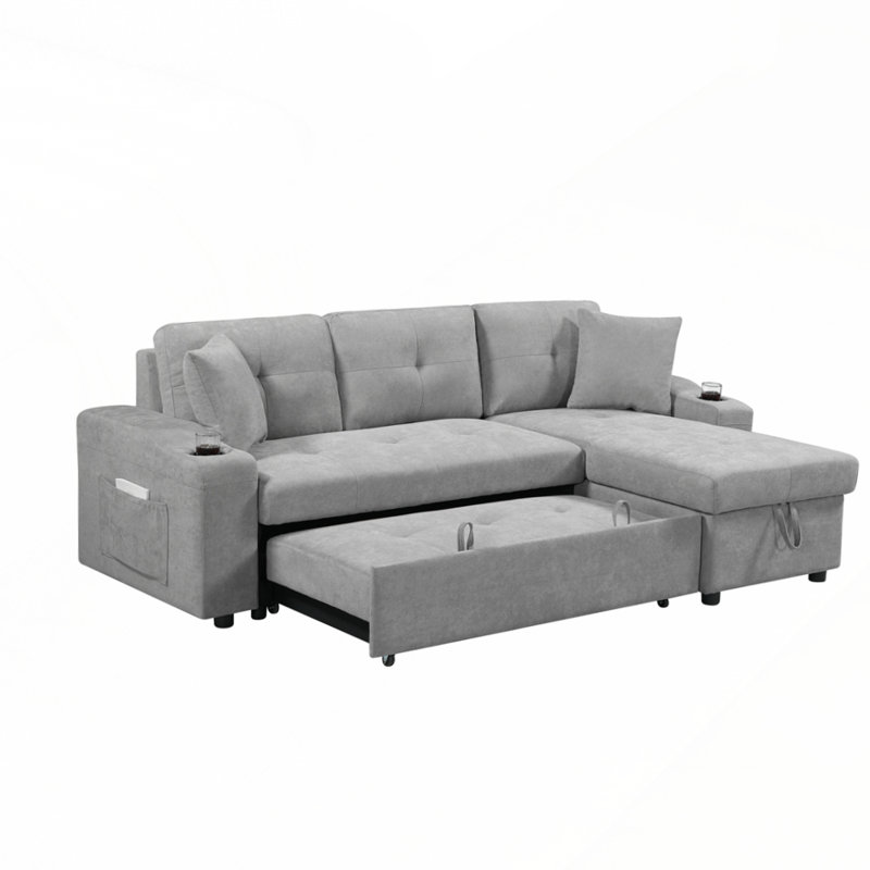 Canapé avec porte-gobelet pour le salon, Tissu en polyester gris clair