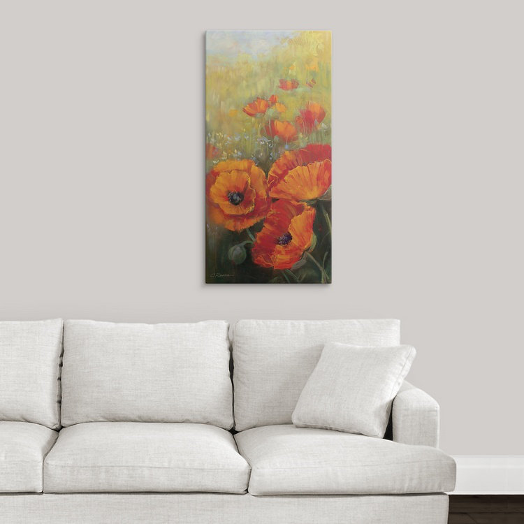 «Orange Poppy Panel» - Impression, H 36 po x l 18 po x P 1,5 po, Toile