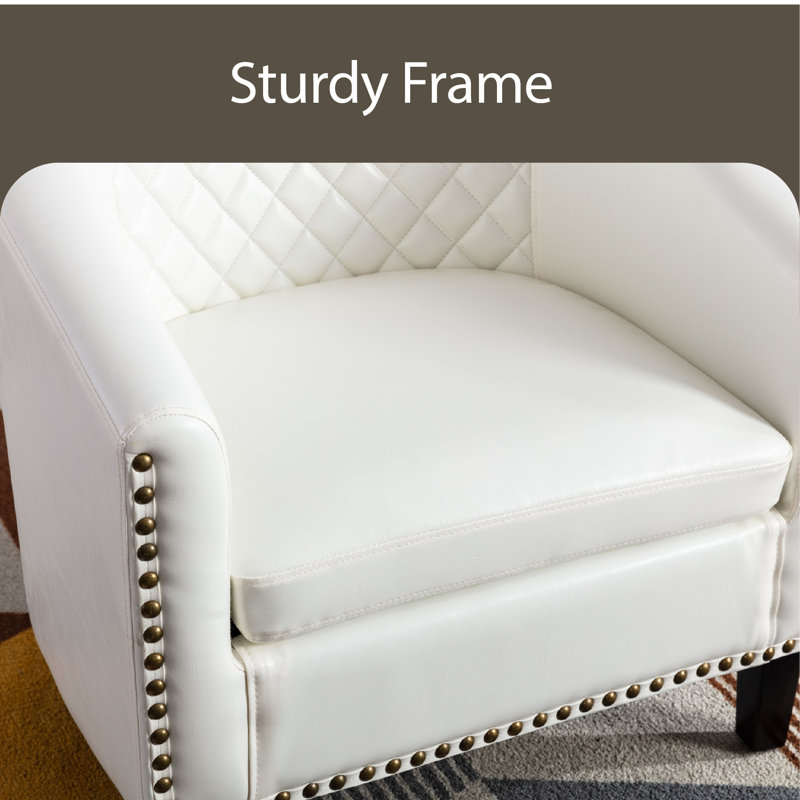 Fauteuil demi-tonneau en cuir Vegan, Similicuir blanc