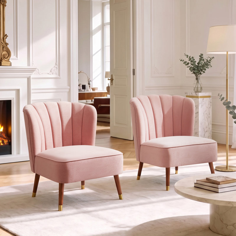 Fauteuil d'appoint moderne en velours avec dossier capitonné à motifs floraux (lot de 2), Pink
