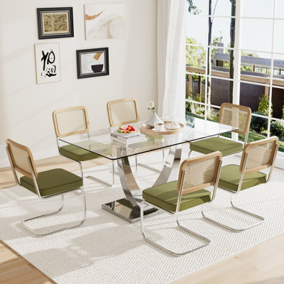 63in Rectangle Glass Pedestal Dining Set by Bay Isle Home