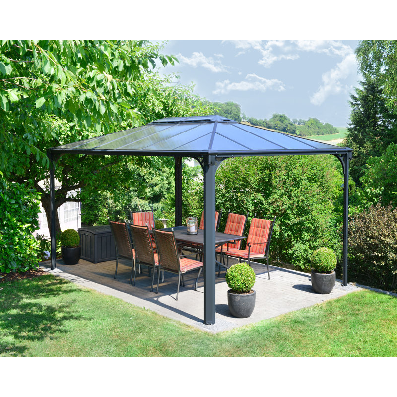 Palram - Canopia Martinique 10' X 14' Aluminum Hardtop Gazebo With Polycarbonate Roof Panels Durable Outdoor Patio Shelter Gray/Bronze